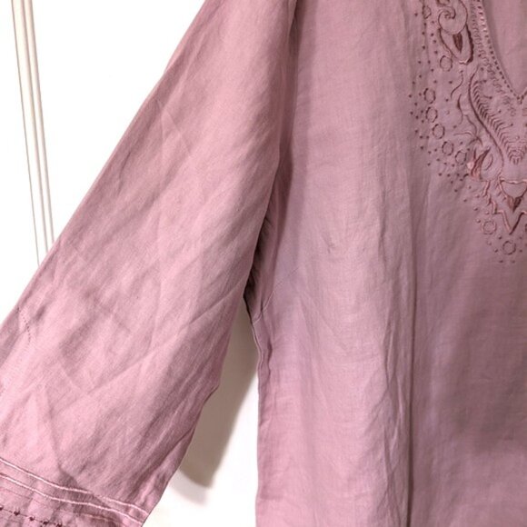 Marisa Christina 100% Linen Boho Embroidered Tunic Blouse Pink Size 1X - Picture 3 of 4